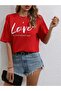 Red Love Printed Women's Oversize Red Salas T-shirt Boyfriend - 2