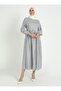 Elastic Sleeve Striped Hijab Dress - Black - Tavin