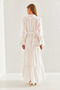 Women's White Modest Seersucker Fabric Dress with Buttoned Sleeves and Tieable Waist, Islamic Clothing 60151018 - 8