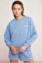 Modest Sandra Women's Cotton Polar Fleece Soft Printed Round Neck Comfort Blue Sweatshirt - 6