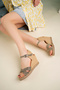 Women's Patterned Cross Straw Wedge Heel Sandals - 2