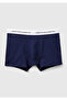 Men's Indigo Cotton Blend Waist Logo Printed Single Color Boxer - 2