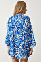 Women's Blue Patterned Viscose Kimono EN00615 - 11