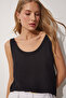 Women's Black U-Neck Loose Crepe Blouse RC00148