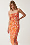 فستان صيفي محبوك بشق من الزهور باللون البرتقالي للنساء CI00029 - 2