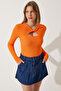 Women's Orange Cut Out Detailed Ribbed Knitted Blouse SF00005