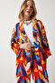 Women's Orange Patterned Kimono Palazzo Pants Set EN00614 - 4