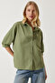 Women's Khaki Balloon Sleeve Poplin Shirt DD01308 - 2