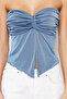 Indigo Buzzy Kalp Yaka Büzgülü Esnek Crop Örme Bluz TWOSS24BZ00204 - 5