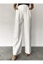 Women's White Button Detailed Woven Fabric Pleated Palazzo Trousers