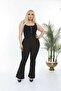 Women's Large Size Black High Waist Flared Leg Trousers Lycra Knitted Crepe Fabric - 2