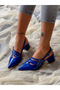 MİA COBALT BLUE Patent Leather 3 BUCKLE HEELED SANDALS