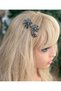 luxury crystal stoned metal large flower motif scalloped side buckle bridal henna engagement hair accessory silver - 3