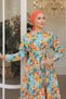 Floral Patterned Waist Tie Plus Size Colorful Hijab Dress - 6
