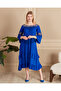 Women's Blue Lace Three-Quarter Sleeve Loose Dress - 2