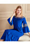 Women's Blue Lace Three-Quarter Sleeve Loose Dress - 5