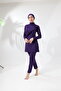 Covered Purple Color Hijab Swimsuit with Long Sleeve Ruffle Knitted Stretchy Pants - 4