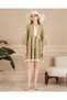 Women's Khaki Linen Dress with Placket Collar and Pompom Sleeves and Embroidery Detail - 3