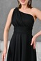 Glitter Fabric One Shoulder Asymmetric Collar Lined Maxi Length Black Evening Dress Graduation Dress 38995 - 5