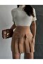 Women's Camel Cargo Pocket Detailed Pleated Mini Skirt