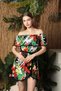 New Season Viscose Fabric Madonna Collar Belt Detailed Patterned Women's Mini Green Dress - 2