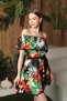 New Season Viscose Fabric Madonna Collar Belt Detailed Patterned Women's Mini Green Dress - 6