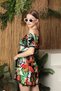 New Season Viscose Fabric Madonna Collar Belt Detailed Patterned Women's Mini Green Dress - 4