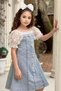 Girls' Transparent Lace Embroidered Balloon Sleeve Jeans Dress with Collar and Sleeves - 8