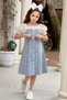 Girls' Transparent Lace Embroidered Balloon Sleeve Jeans Dress with Collar and Sleeves - 5