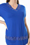 Women's Large Size Saxe Stone Detailed V-Neck Short Sleeve Blouse 65N37673 - 3
