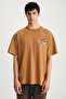 Roklen Men's 100% Cotton Crew Neck Printed Brown T-Shirt - 3