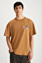 Roklen Men's 100% Cotton Crew Neck Printed Brown T-Shirt