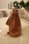 Crocodile Patterned Bucket Model Women's Hand and Shoulder Crossbody Bag Gold Accessory - 3