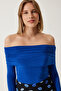 Women's Cobalt Blue Off-the-Shoulder Gather Detailed Blouse FF00161 - 2
