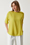 Women's Oil Green Crew Neck Flowing Viscose Blouse RC00152
