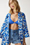 Women's Blue Patterned Viscose Kimono EN00615 - 2