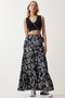 Women's Black Floral Patterned Flounce Viscose Skirt DD01310