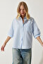 Women's Sky Blue Balloon Sleeve Poplin Shirt DD01308 - 3