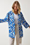 Women's Blue Patterned Viscose Kimono EN00615 - 8