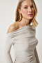 Women's Cream Draped Collar Gather Detailed Blouse TO00073