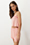 Powder Piping Detailed Rope Strap Viscose Knitted Pajama Set THMSS24PT00004 - 2