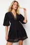 Black Mini Woven Lace Detail 100% Cotton Beach Dress Tbess24El00116 - 4