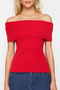 Red Carmen Collar Fitted/Body Sitting Knitted Madonna Collar Blouse Twoss24Bz00497 - 4