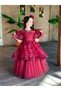Burgundy Butterfly Detailed Girl's Evening Dress, Buckle, Gloves - 4