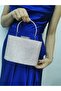 Women's Stoned Silver Evening Dress Clutch Portfolio Chain Strap Handheld Wedding Engagement Night Shoulder Bag