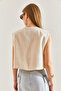 Women's Beige Embroidered Lined Linen Vest 60211014 - 6