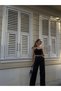 Women's Black Button Detailed Woven Fabric Pleated Palazzo Trousers - 3