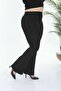 Women's Large Size Black High Waist Flared Leg Trousers Lycra Knitted Crepe Fabric - 4