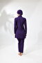 Covered Purple Color Hijab Swimsuit with Long Sleeve Ruffle Knitted Stretchy Pants - 7