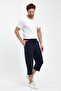 Men's Navy Blue Bermuda Knee Length Capri Long Shorts with Side Pockets and Adjustable Elastic Waist - 4